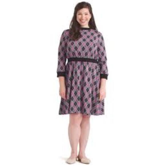 Unique Vintage Dresses & Skirts - Unique Vintage Adorable Purple & Pink Argyle Sweater‎ Dress women plus size 1X